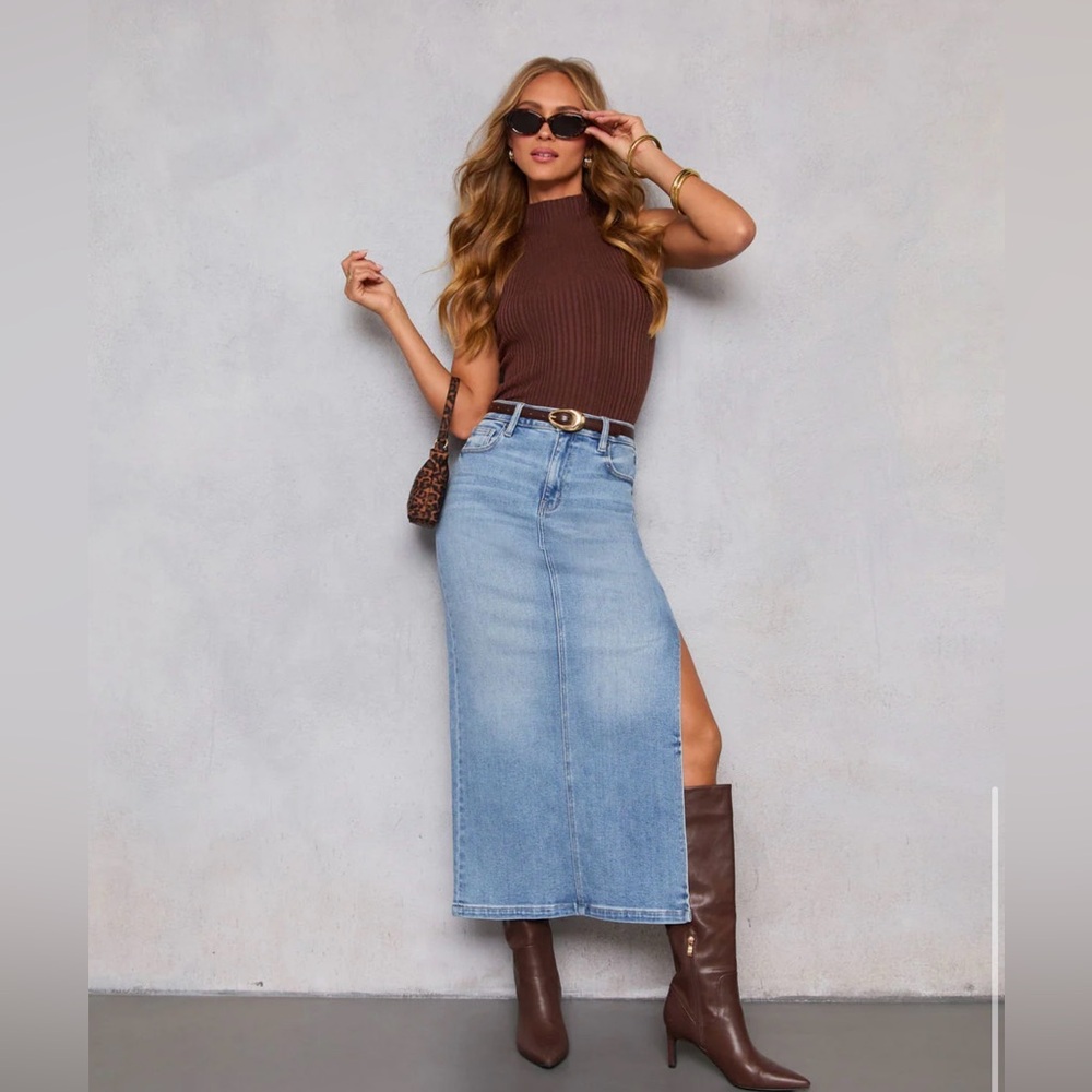Side Slit Denim Skirt